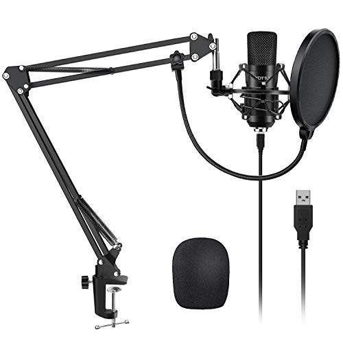 YOTTO Microphone USB à Condensateur Enregistrement pour Ordinateur de Bureau et Ordinateur Portable MAC Windows, Cardioïde Avec Réglable Suspension Perche Ciseaux Bras