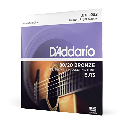 D'Addario Cordes Guitare Acoustique - Corde Guitare Folk - EJ13 - Cordes en Bronze pour Guitare Acoustique - Bronze Phosphoreux 80/20 - Custom Light 11-52