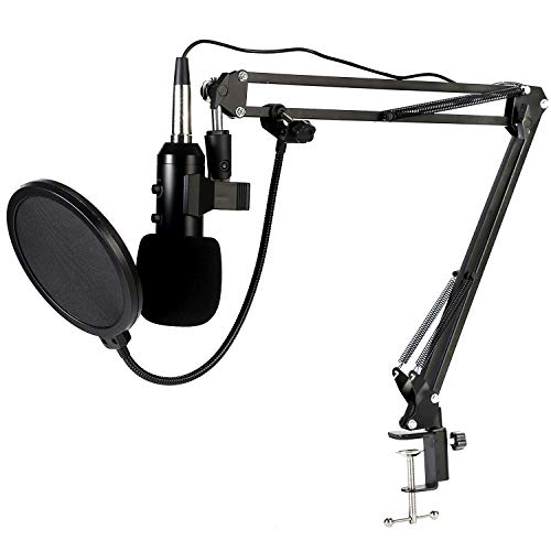 Koolertron Microphone à Condensateur Kit de Micro avec Bras à Ciseaux Suspension Réglable,Monture de Choc,Filtre Anti-Pop Couche Double pour Studio Enregistrement & Broadcasting