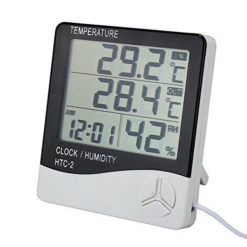 Thermomètre Hygromètre avec Sonde Intérieur et Extérieur pour Maison ou Bureau Réveil Alarm Numérique avec Écran LCD Digital Moniteur Température Humidité - Câble de Sonde 1.45 Mètres