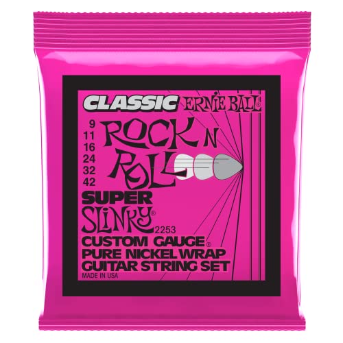 Ernie Ball Super Slinky Cordes Classic Rock & Roll, pour guitare électrique, recouvertes de nickel pur, calibre 9-42