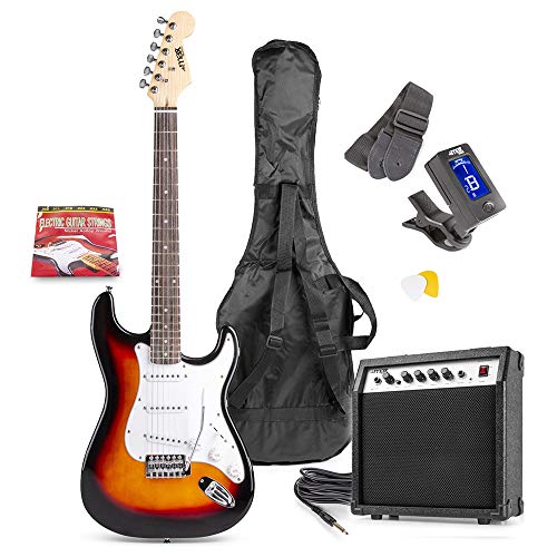 MAX Pack Guitare Électrique GigKit avec Amplificateur 40 Watts - Sunburst, Livré avec de Nombreux Accessoires, une Housse, des Médiators et un Accordeur Numérique, Idéal pour les Débutants