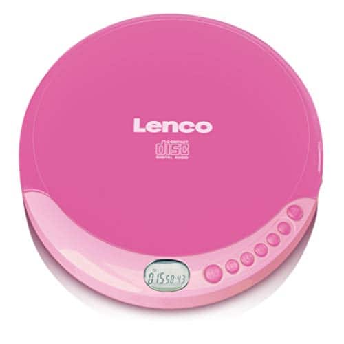 Lenco CD-011PK - Lecteur de CD portable avec fonction de recharge de la batterie - Écran LCD - Diskman - CD-Walkman - avec écouteurs et câble de recharge micro-USB - Rose