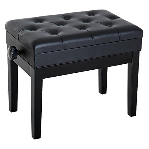 HOMCOM Banquette Tabouret siège pour Piano Hauteur réglable 55L x 33l x 48-58H cm Coffre de Rangement Interne Assise revêtement synthétique capitonné Bois Noir