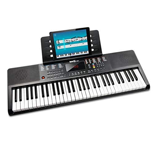 RockJam Clavier Compact 61 touches avec support de partition, alimentation, autocollants pour notes de piano et leçons Simply Piano