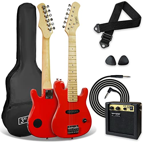 3rd Avenue Pack Guitare Électrique enfant Taille Junior 1/4 pour Débutants, Ampli Portable 5 W, Jack, Housse, Médiators et Sangle – Rouge