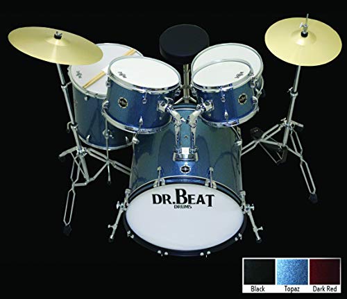 Dr.Beat One Lot de 5 batteries acoustiques avec matériel, assiettes, tabourets, baguettes et couleurs Sparkle