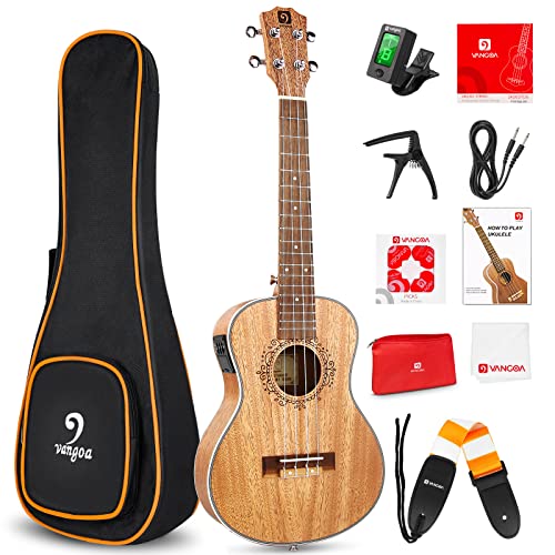 Vangoa Électro-acoustique Tenor Ukulélé 26 pouces Acajou Vintage Hawaii Ukulele Set pour Débutants Adultes, avec Égaliseur 2 bandes