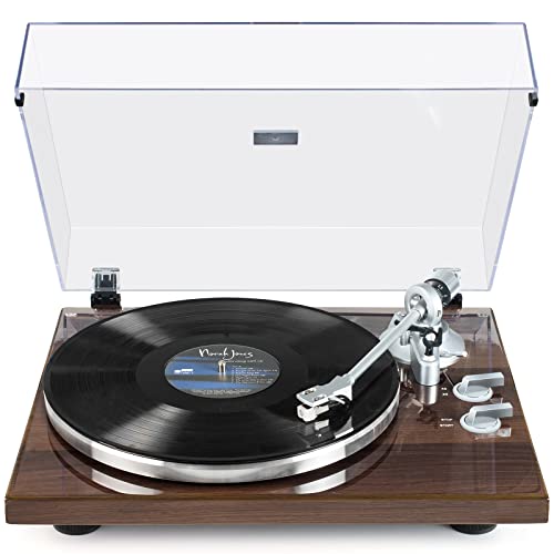 Platine Vinyle sans Fil À ENTRAÎNEMENT par Courroie, Tourne Disque Vinyle avec Cartouche Magnétique à 2 Vitesses 33 + 45 TR/Min, USB Record to PC, Sortie Ligne Phono