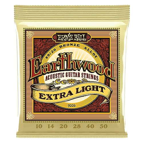 Ernie Ball Earthwood Cordes extra légères Bronze 80/20, pour guitare acoustique, calibre 10-50