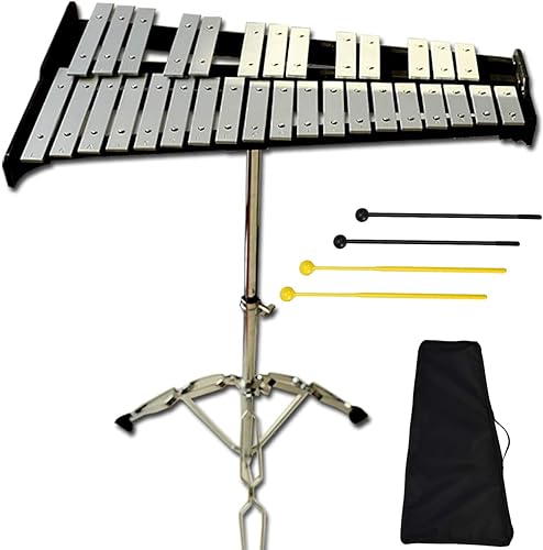 Xylophones Kit de percussion Glockenspiel 32 notes avec support réglable en hauteur, baguettes et sac de transport