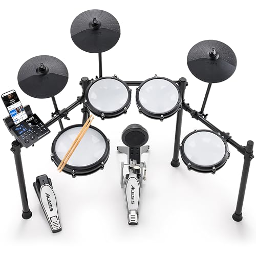 Alesis Nitro Max Kit Batterie Électronique avec Pads en Maille Silencieuse, Caisse Claire 10" Dual Zone, Bluetooth, 440plus Sons Authentiques, Drumeo, USB MIDI, Pédale de Kick