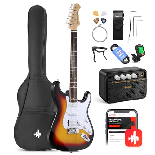 Donner Kit Guitare électrique pour débutant 39 pouces, micros S-S-H avec ampli, sac, capo, sangle, corde, accordeur, câble, médiators, DST100