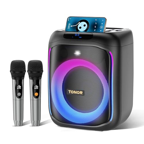 Tonor Enceinte Karaoke Complet, Haut-Parleur Bluetooth Sono Portable avec 2 Microphones sans Fil pour Le Chant, Machine de Karaoké Support TWS entrée AUX FM USB/TF/REC pour la fête Les activités K6