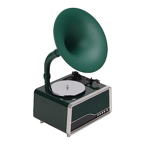 Tourne-Disque Vinyle Haut-parleurs Intégrés, Jukebox Vintage 3 Vitesses avec Bluetooth, Port USB, Fonction Radio FM pour Décoration de la Maison, (Vert noirâtre)