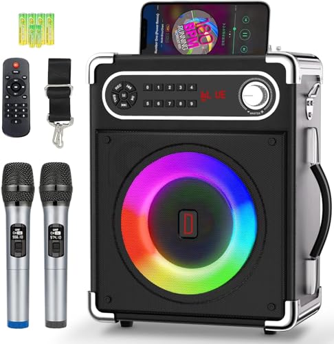 Karaoke Enceinte avec 2 Microphones sans Fil de karaoké avec Karaoké Portable Karaoké Complet avec 2 Bluetooth Sono pour de Extérieur/Intérieur Partybox LED Lumière Karaoke Support TWS/USB/TF/AUX/FM