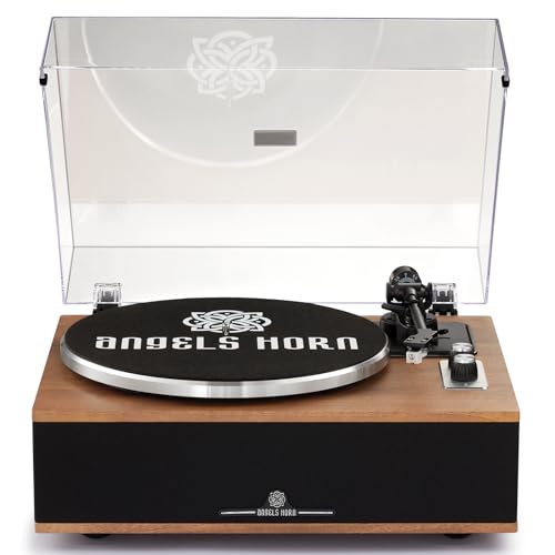 Angels Horn Platine Vinyle Tourne Disque Vinyle Bluetooth HiFi avec Haut-parleurs Préamplificateur Phono intégré 33/45 TR/Min et Micro AT-3600L