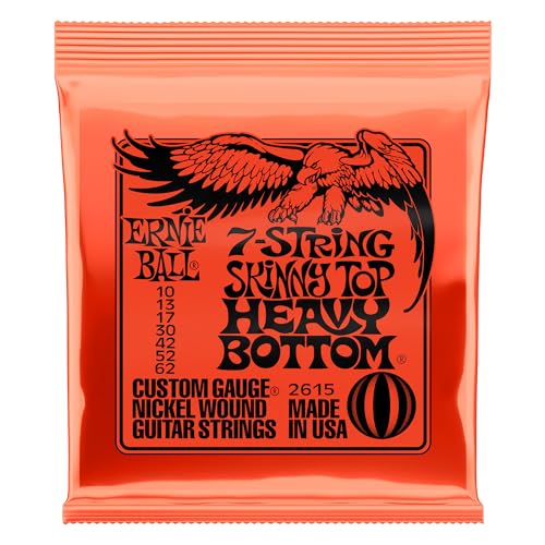 Ernie Ball Skinny Top Heavy Bottom Slinky Cordes filées en nickel pour guitare électrique à 7 cordes, calibre 10-62