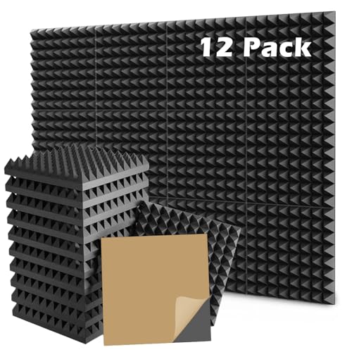 Lot de 12 Mousse Acoustique Autocollante, panneaux de mousse acoustique 3D haute densité pour mur, Mousse Anti Bruit, pour Gaming, Podcasting, Studio d'enregistrement, Bureaux