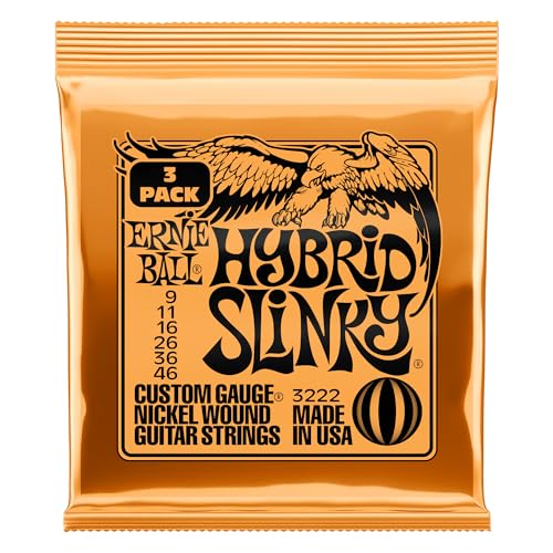 Ernie Ball Hybrid Slinky - Pack de 3 jeux de cordes filées en nickel pour guitare électrique, calibre 9-46