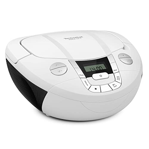 TechniSat Viola CD-1 - Lecteur CD stéréo Portable, Boombox avec poignée Pratique (Radio CD, Tuner Radio FM, réception Bluetooth, Puissance RMS de 2 x 1 W, Alimentation Secteur et Batterie) Blanc