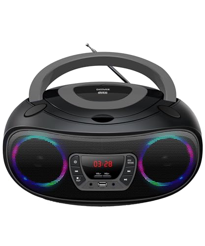 Denver Lecteur CD Portable avec Effets de Lumière - Bluetooth - Poste CD Enfant - Boombox - Radio FM - AUX - TCL212BT - Gris