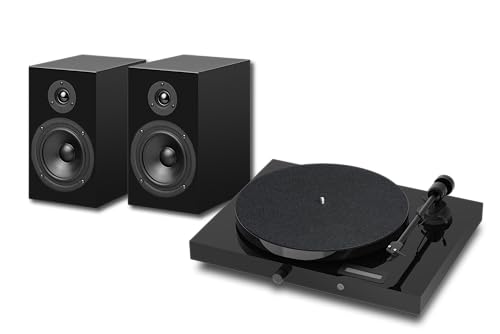 Pro-Ject Jukebox E1 + Speaker Box 5 Set - Platine Disque - Haut-parleurs 2 Voies, Acoustiquement optimisé - Platine Phono, Récepteur BT, Préamplificateur Ligne, Amplificateur de Puissance - Noir