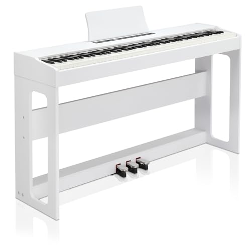 LEADZM Piano Numérique 88 Touches, Clavier Entièrement Lesté, Piano Électrique avec MIDI-USB, Bluetooth et Haut-Parleurs Stéréo, 128 Sonorités et Rythmes, Système à 3 Pédales, Blanc