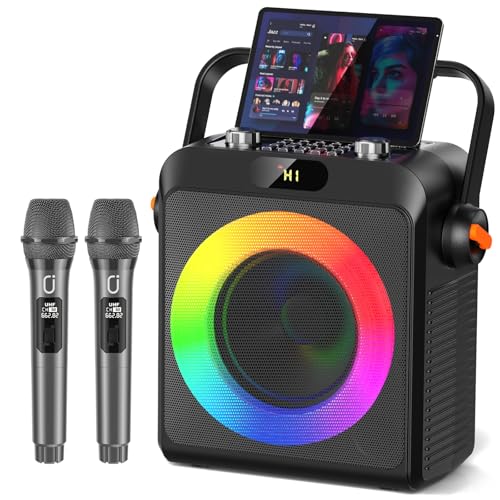 JYX Machine de Karaoké avec 2 Microphones sans Fil pour Adultes Enfants, Karaoke Adulte Professionnel avec Mode Egaliseur Intégré, Karaoke Complete Supportant REC/AUX/USB/TF