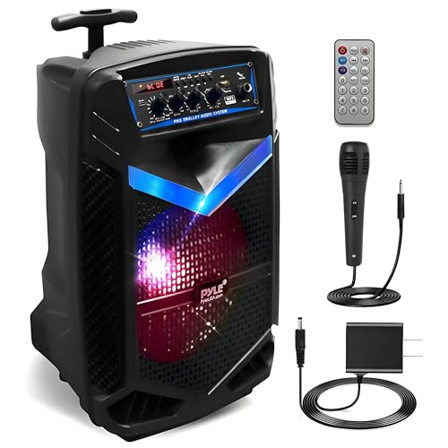 Pyle Enceinte Bluetooth Puissante-400W Enceinte Sono Portable avec Batterie intégrée Rechargeable,Subwoofer 8" et Tweeter 1",Fonction d'enregistrement,Micro Filaire SD/USB/AUX Radio,Eclairage LED