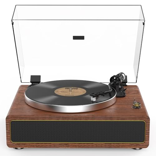 Platine Vinyle avec Haut-Parleurs Intégrés Bluetooth Vinyles Tourne Disque à Courroie Arrêt Automatique 33/45 Tours Sortie RCA Entrée AUX