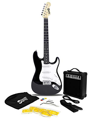 Rockjam Kit de guitare électrique de la taille complète de avec ampli de 10 watts, ses cours, sangle, sac de concerts, choix, cordes de plomb et de rechange - noir