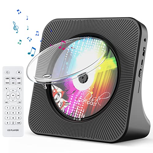 Gueray Lecteur CD de Bureau avec Bluetooth Lecteur CD Mural Haut-parleurs HiFi Intégrés Portables avec écran LED Audio Domestique Boombox Radio FM USB Type-c Lecteur(Noir)