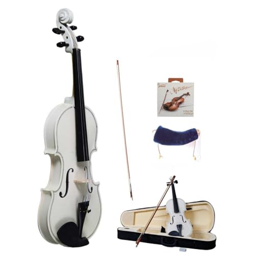 LEADZM Ensemble de Violon 4/4 Pleine Grandeur, Violon Adulte pour Débutants, Violon en Bois Massif avec Étui, Corde D'arc, Repose-Épaules à Ressort, Colophane (Blanc)