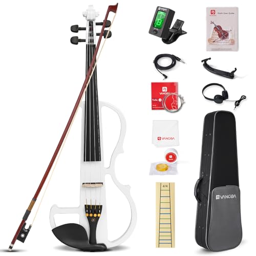 Vangoa Violon Électrique 4/4 Pratique Silencieuse Violon Pleine Grandeur pour Débutants Étudiants Adultes Adolescents avec Kits de Démarrage, Blanc