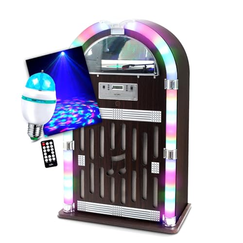 Chaîne HiFi Jukebox Retro 60W avec Tourne Disque Vinyle Bluetooth, CD, FM + télécommande, Ampoule Culot E27 DIAMS LED