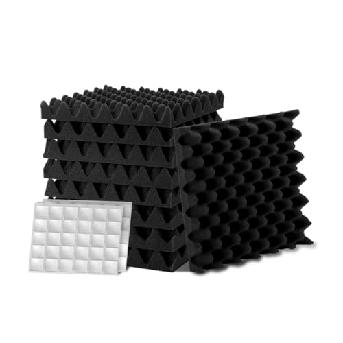 Lot de 12 Mousse acoustique autocollante Orcust Panneaux insonorisants Anti-bruit Panneaux Acoustiques pour Podcasting, Studios d'enregistrement, Bureaux(30 x 30 x 2,5 cm)