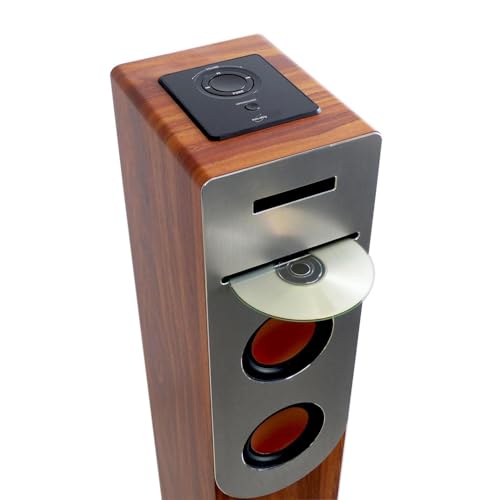 Tour de Son Finition 100W Bois avec Lecteur CD, Bluetooth, FM et USB, Télécommande, Colonne, Jeux lumières Bagues LED en Cadeaux