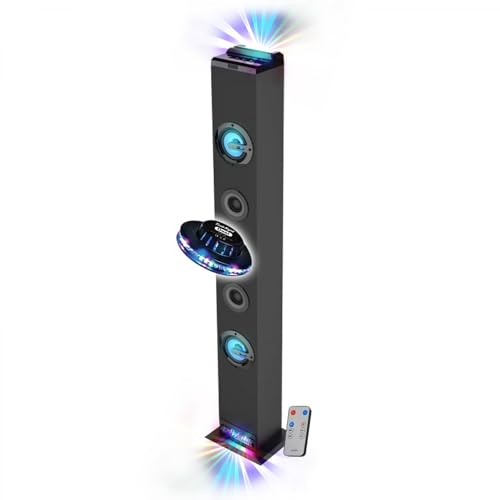 INOVALLEY Tour de Son HP58BTH - Lumière LED Multi-Rayons, Bluetooth, Radio FM, AUX - 4X 15W, Télécommande, LED OVNI