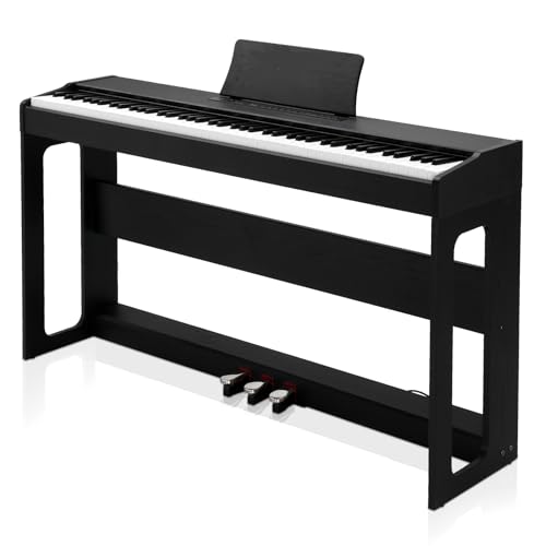 LEADZM Piano Électrique Numérique 88 Touches, Générateur de Sons DREAM,128 Sonorités et Rythmes, Système à 3 Pédales, MIDI-USB, Audio Bluetooth et Haut-Parleurs Stéréo,125x32x71cm, Noir