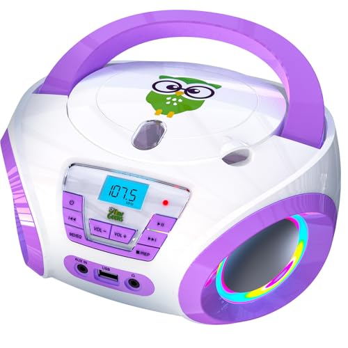 Tinygeeks Tunes Lecteur CD Enfant - Nouveauté - Radio FM - Piles incluses - Radio Mignon avec Haut-parleurs - Le Cadeau Parfait pour Les Tout-Petits - Violet