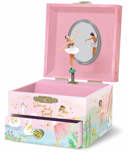 Boîte à Bijoux Musicale Ballerine pour Filles - Boîte à Musique Danseuse Étoile avec Miroir, Cadeau de Ballet pour Petites Filles, Boîte à Bijoux, Cadeau d'Anniversaire pour Enfants, 3-10 ans, Rose