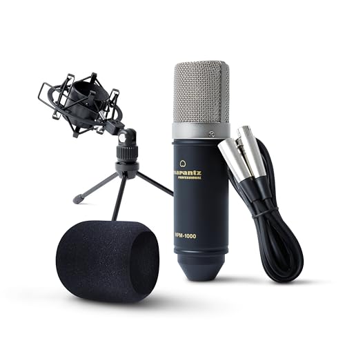 Marantz Professional MPM-1000 - Micro studio à condensateur XLR avec pied de bureau et câble pour le podcast, le streaming, le chant, le télétravail et le gaming