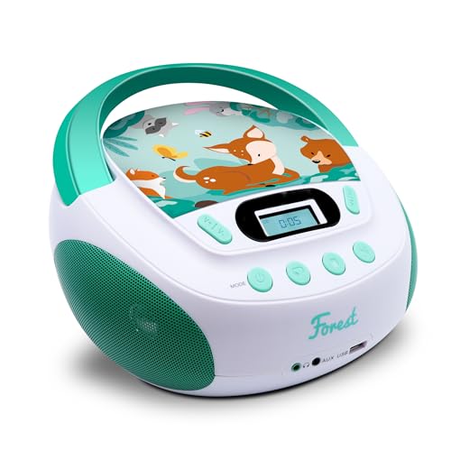 Mooov 477147 Lecteur CD MP3 Forest Enfant avec Port USB et entrée Audio, Sortie Casque Blanc/Vert