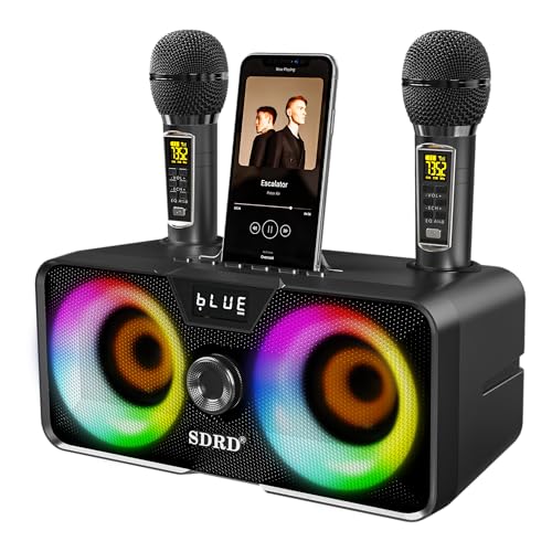 Système de Karaoké Portable,Tout-en-Un Karaoké Complet avec 20W Enceinte Bluetooth,2 Microphones Karaoké sans Fil et Fente pour Microphone Rechargeable,Enceinte Sono Complet pour Fête, Domicile