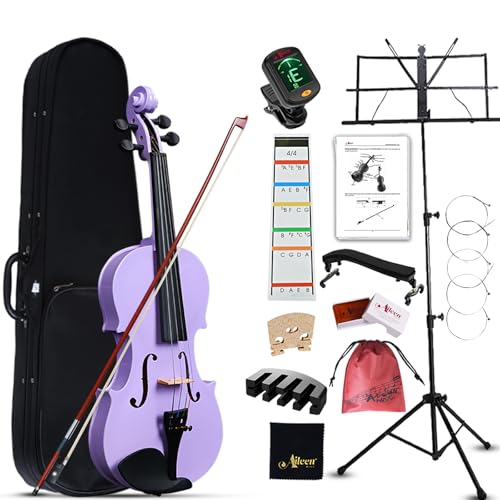 Aileen 4/4 Violon pour Adultes Débutants, Kit de Démarrage violon pour Enfants 12+, Ensemble Violon Violet pour Étudiants avec 13 Accessoires, incluant Pupitre, Autocollant Exclusif pour la Touche