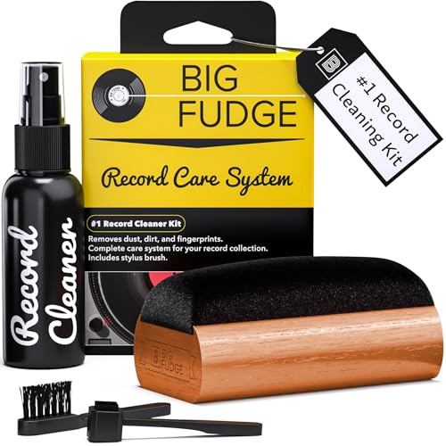 Big Fudge Kit de Nettoyage Vinyle - Solution de Nettoyage 4-en-1 - Comprend Une Brosse Vinyle en Velours Ultra-Doux, Un Liquide de Nettoyage, Une Brosse pour Stylet et Une Pochette de Rangement