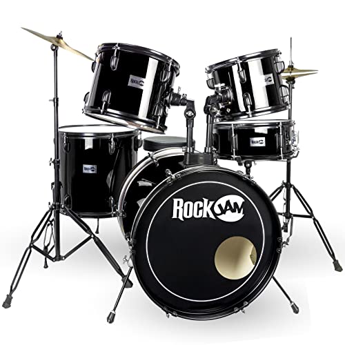 RockJam Kit batterie avec cinq tambours, deux cymbales, trône de batterie et baguettes Noir