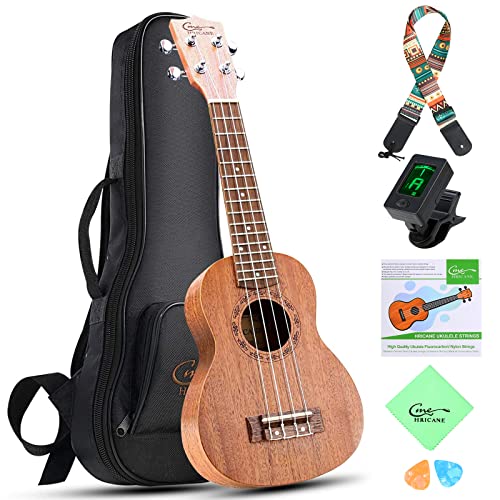 Hricane Ukulélé soprano 21 pouces, ukulélé en acajou pour adultes et enfants débutants avec sac et cordes