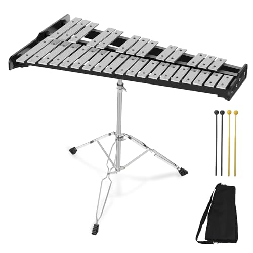 Xylophones Kit de percussion Glockenspiel 32 notes avec support réglable en hauteur, baguettes et sac de transport